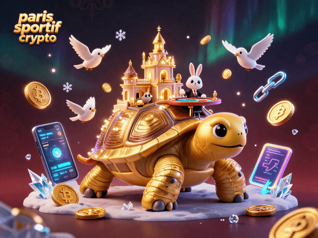 Pariez sur paris sportif crypto en toute confiance, avec une tortue dorée symbolisant les gains.